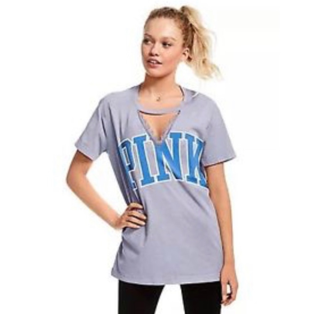 PINK Victoria’s Secret V Neck Cut Design T-Shirt